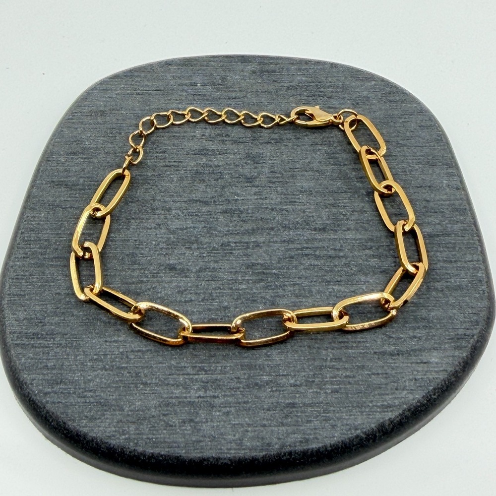Gold Tone Paperclip Link Chain Bracelet Adjustable Lobster Clasp Minimalist Chic
